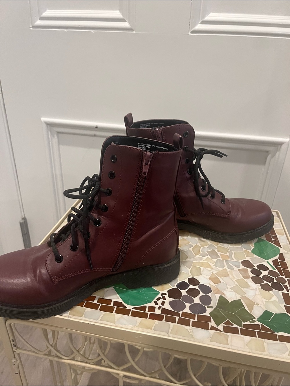 Burgundy Lace-Up Combat Boots - Picture 5 of 7